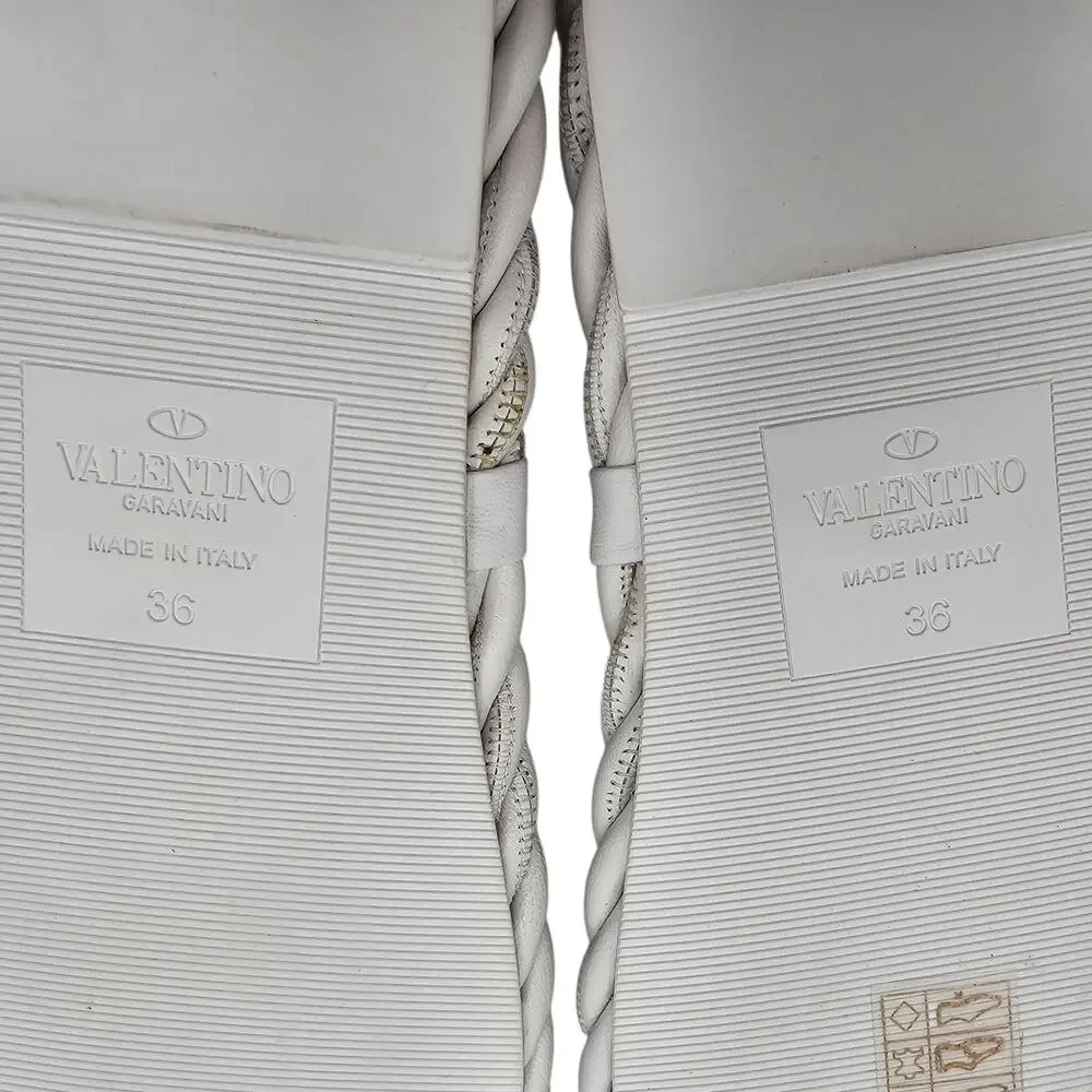Valentino Garavani White Braided Leather Gladiator Flat Tie Sandal Size 36 US 6